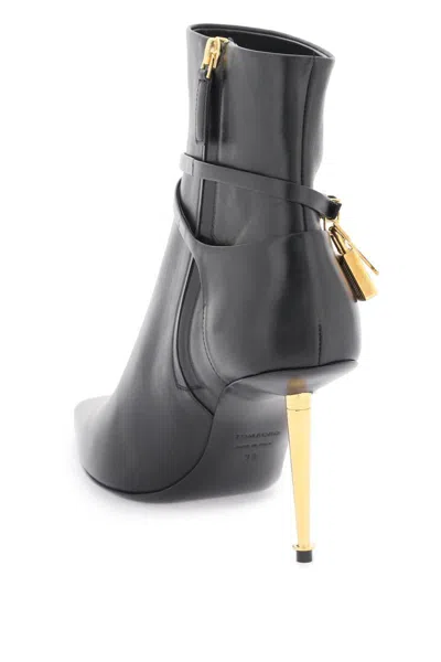Shop Tom Ford Leather Ankle Boots With Padlock In Nero