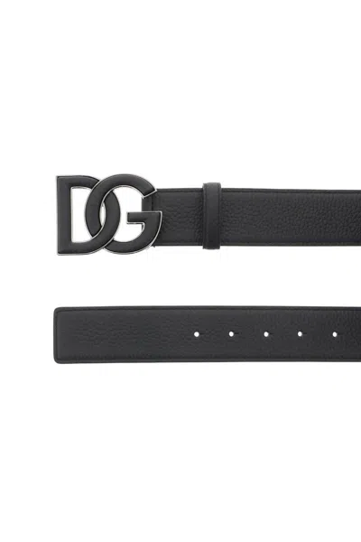 Shop Dolce & Gabbana Leather Belt With Dg Logo Buckle In Nero