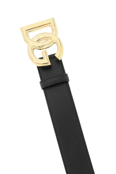 Shop Dolce & Gabbana Leather Belt With Logo Buckle In Nero