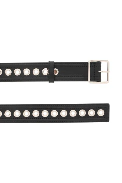 Shop Alexander Mcqueen Leather Belt With Eyelets In Nero