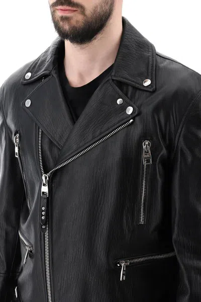 Shop Alexander Mcqueen Leather Biker Jacket In Nero