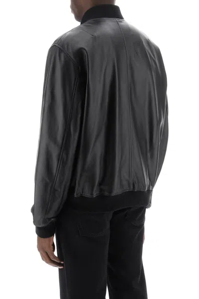 Shop Closed Leather Bomber Jacket In Nero