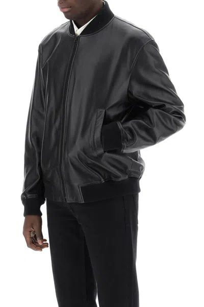 Shop Closed Leather Bomber Jacket In Nero