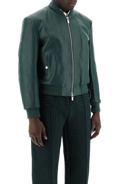 Shop Burberry Leather Bomber Jacket In Verde