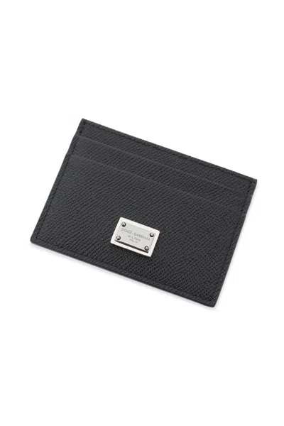 Shop Dolce & Gabbana Leather Card Holder With Logo Plate In Nero