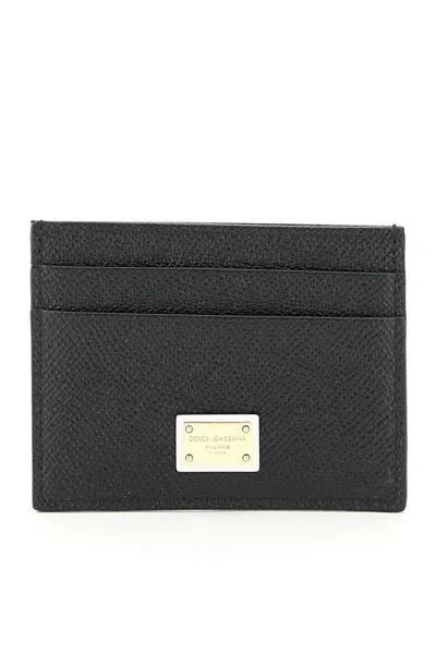 Shop Dolce & Gabbana Leather Card Holder With Logo Plaque In Nero