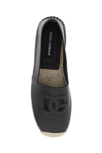 Shop Dolce & Gabbana Leather Espadrilles With Dg Logo And In Nero