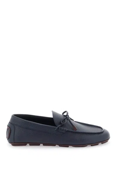 Shop Valentino Leather Loafers With Bow In Blu