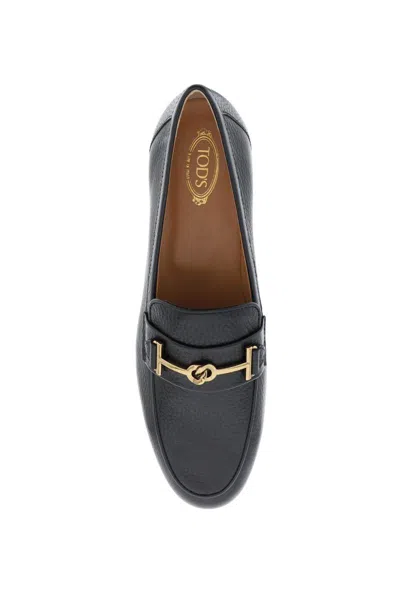 Shop Tod's Leather Loafers With Bow In Nero
