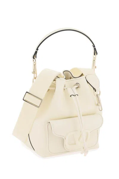 Shop Valentino Leather Locò Bucket Bag In Bianco
