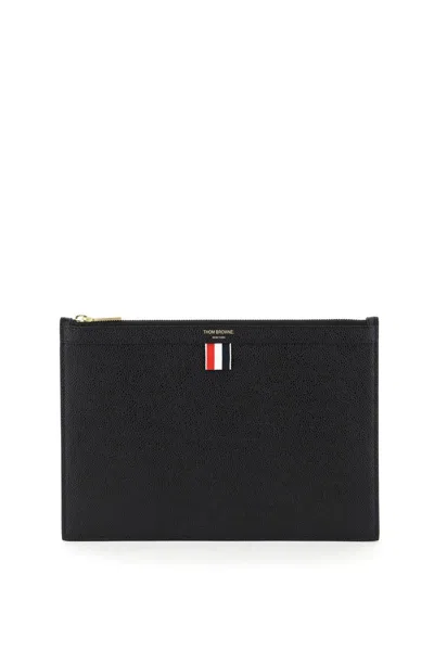 Shop Thom Browne Leather Medium Document Holder Pouch In Nero