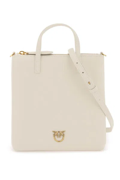 Shop Pinko Leather Mini Tote Bag In Bianco