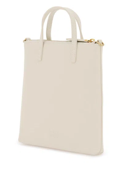 Shop Pinko Leather Mini Tote Bag In Bianco