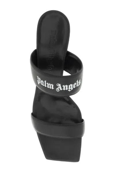 Shop Palm Angels Leather Mules With Logo In Nero