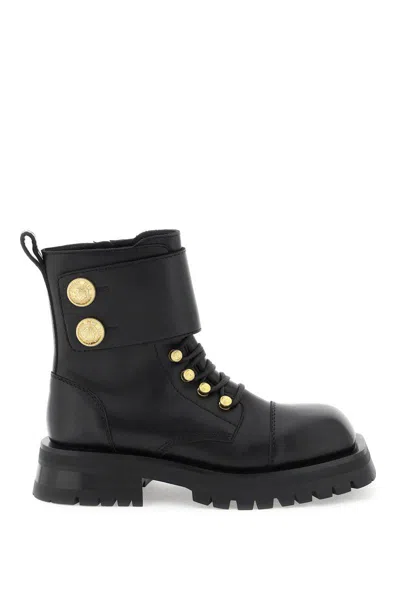 Shop Balmain Leather Ranger Boots With Maxi Buttons In Nero