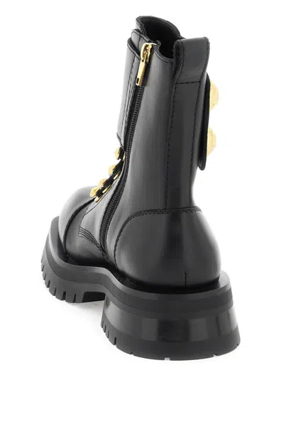 Shop Balmain Leather Ranger Boots With Maxi Buttons In Nero