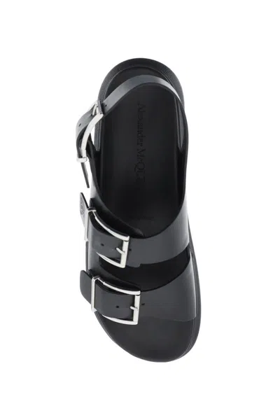 Shop Alexander Mcqueen Leather Sandals With Maxi Buckles In Nero