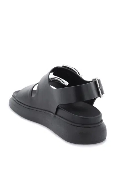 Shop Alexander Mcqueen Leather Sandals With Maxi Buckles In Nero