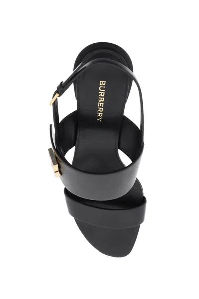 Shop Burberry Leather Sandals With Monogram In Nero