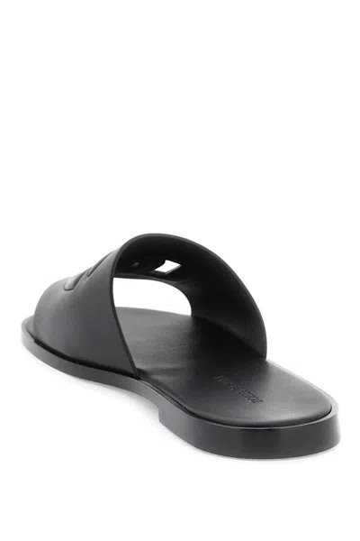 Shop Dolce & Gabbana Leather Slides With Dg Cut-out In Nero