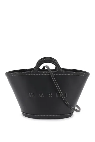 Shop Marni Leather Small Tropicalia Bucket Bag In Nero