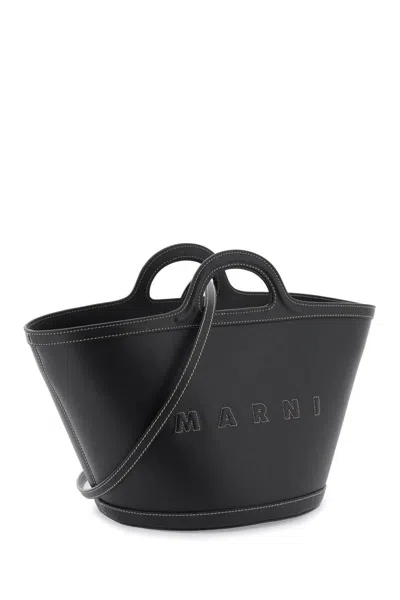 Shop Marni Leather Small Tropicalia Bucket Bag In Nero