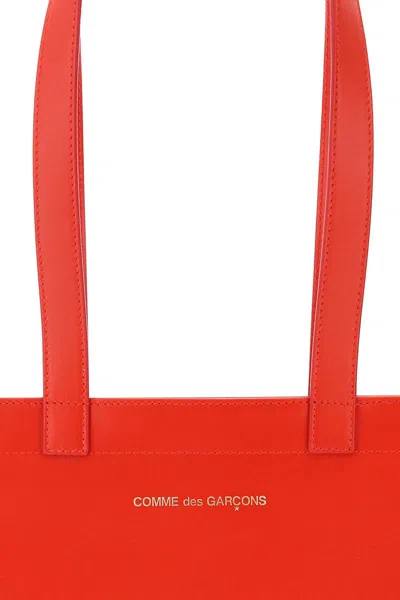 Shop Comme Des Garçons Leather Tote Bag With Logo In Rosso