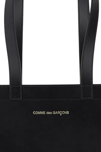 Shop Comme Des Garçons Leather Tote Bag With Logo In Nero