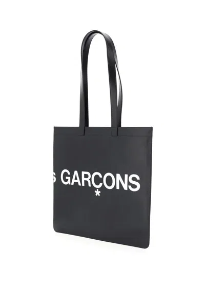 Shop Comme Des Garçons Leather Tote Bag With Logo In Nero