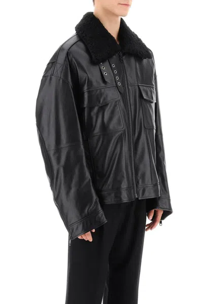 Shop Dolce & Gabbana Leather-and-fur Biker Jacket In Nero