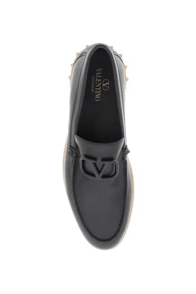 Shop Valentino Leisure Flows Leather Loafers In Nero