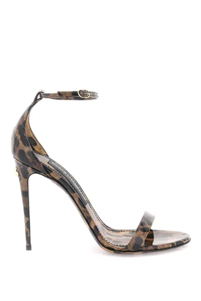Shop Dolce & Gabbana Leopard Print Glossy Leather Sandals In Marrone