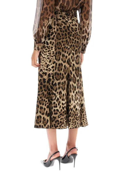 Shop Dolce & Gabbana Leopard Print Jersey Midi Skirt In Beige