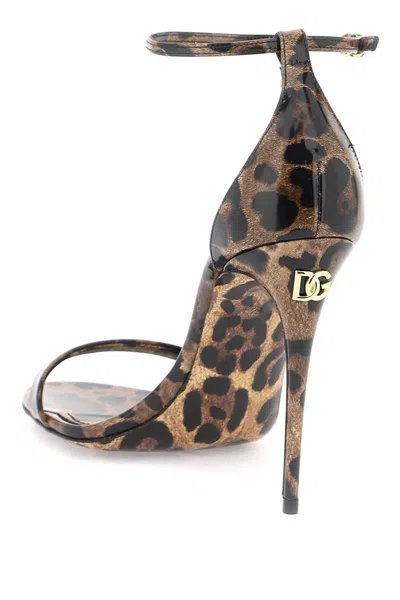 Shop Dolce & Gabbana Leopard Print Glossy Leather Sandals In Marrone