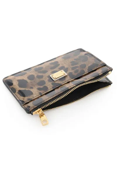 Shop Dolce & Gabbana Leopard Print Leather Medium Cardholder In Beige