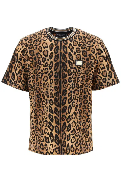 Shop Dolce & Gabbana Leopard Print T-shirt With In Beige
