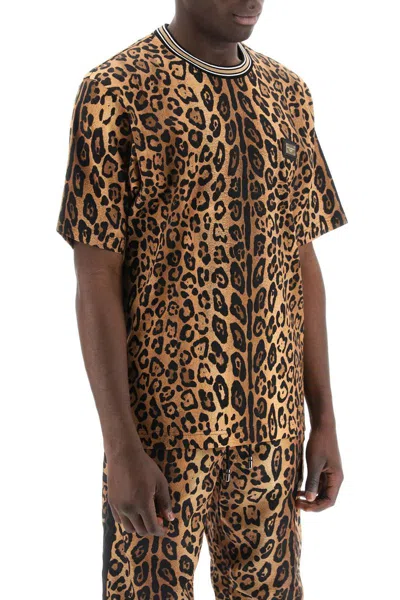 Shop Dolce & Gabbana Leopard Print T-shirt With In Beige