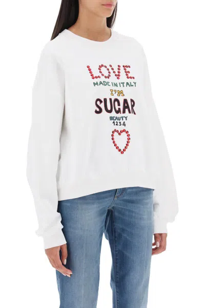 Shop Dolce & Gabbana Lettering Print Oversized Sweatshirt In Bianco
