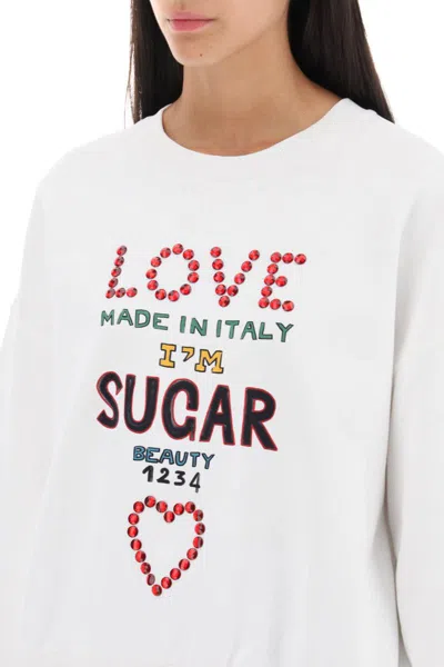 Shop Dolce & Gabbana Lettering Print Oversized Sweatshirt In Bianco