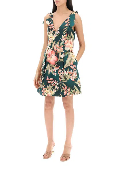 Shop Zimmermann Lexi Tie Mini Floral Dress In Verde