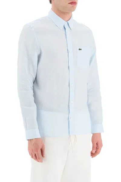 Shop Lacoste Light Linen Shirt In Celeste