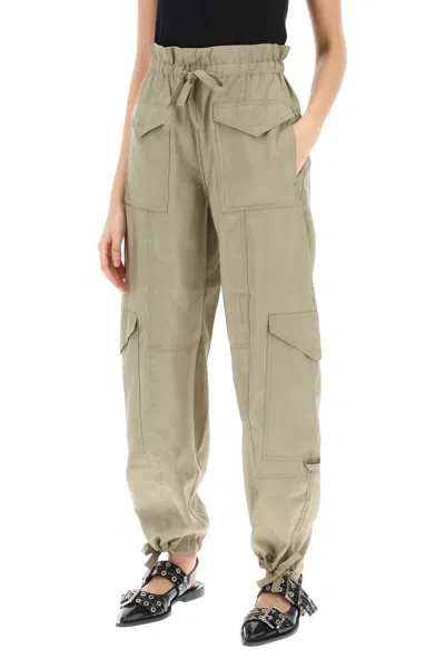 Shop Ganni Light Slub Pants In Brown