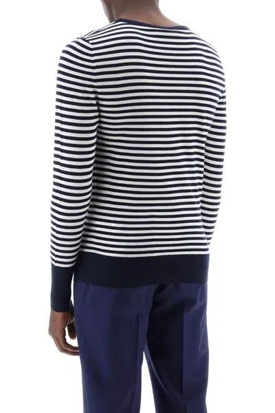 Shop Dolce & Gabbana Lightweight Striped Wool Pullover Sweater In Bianco