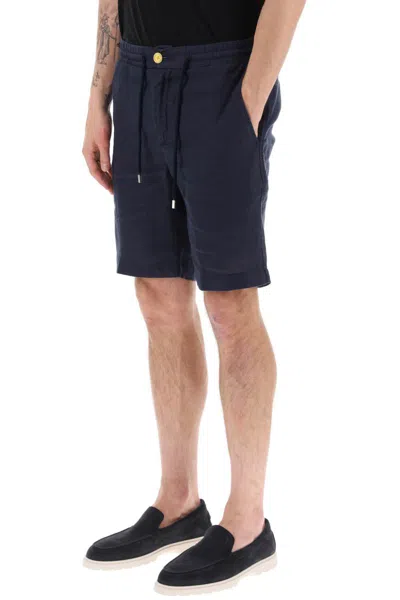 Shop Vilebrequin Linen Drawstring Shorts In Blu
