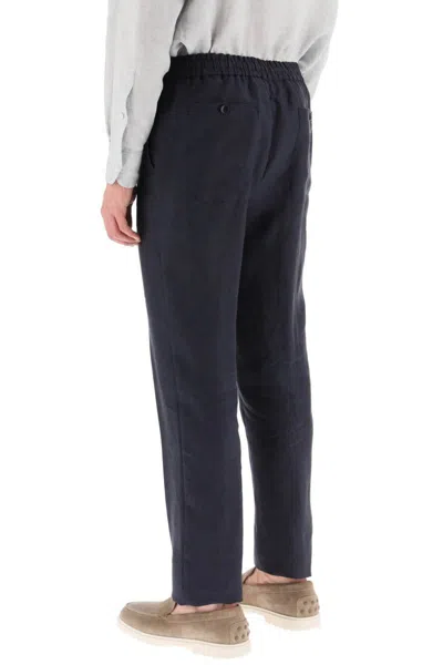 Shop Etro Linen Pants In Blu
