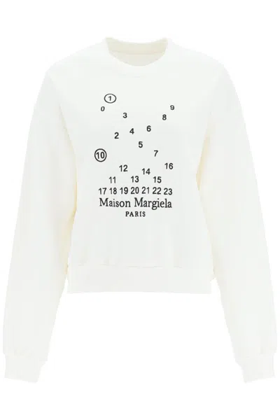 Shop Maison Margiela Logo Embroidery Sweatshirt In Bianco