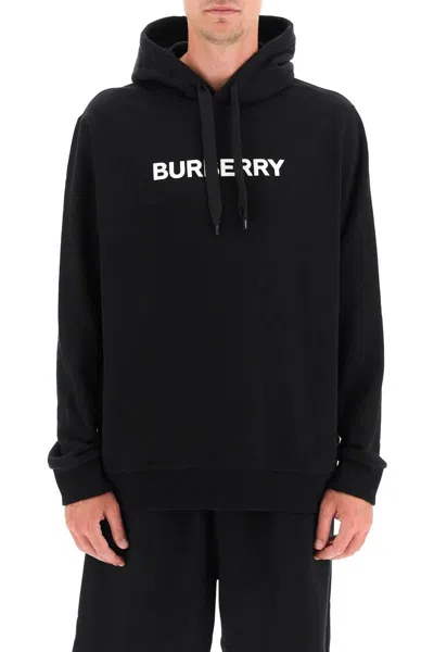 Shop Burberry Logo Hoodie In Nero