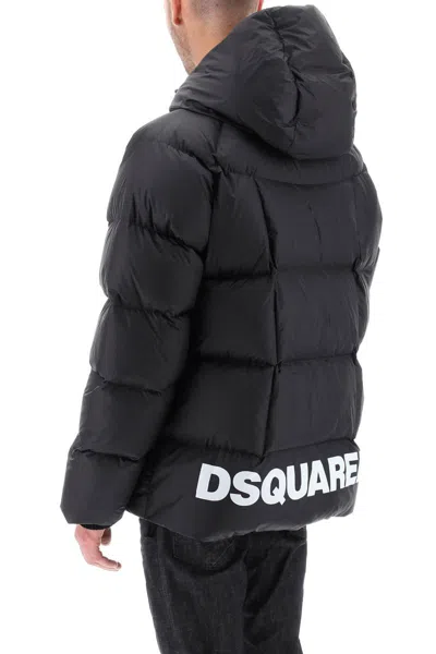 Shop Dsquared2 Logo Print Hooded Down Jacket In Nero