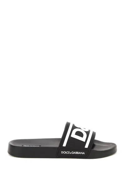 Shop Dolce & Gabbana Logo Rubber Slides In Nero