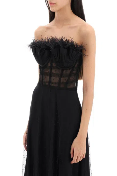 Shop 19:13 Dresscode Long Bustier Dress With Feather Trim In Nero
